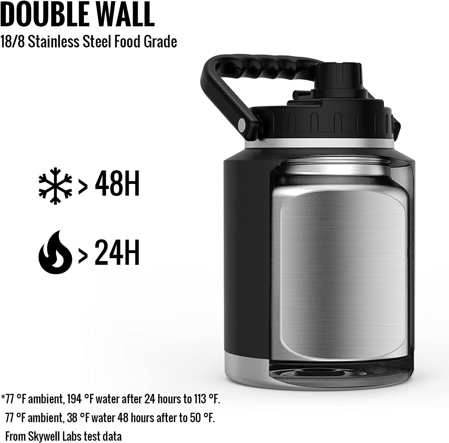 Half Gallon Water Bottle Insulated 64Oz Stainless Steel Water Jug with