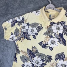 VTG Kahala Hawaiian Polo Men XXL 2XL Yellow Floral AOP Terry Ringer USA Made GUC