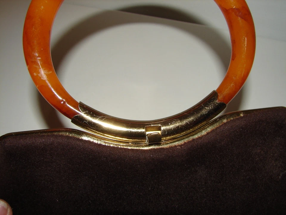 Precioso monedero vintage MM Mad Hatter Mod con asa Lucite marrón espresso Foto 4 de 4