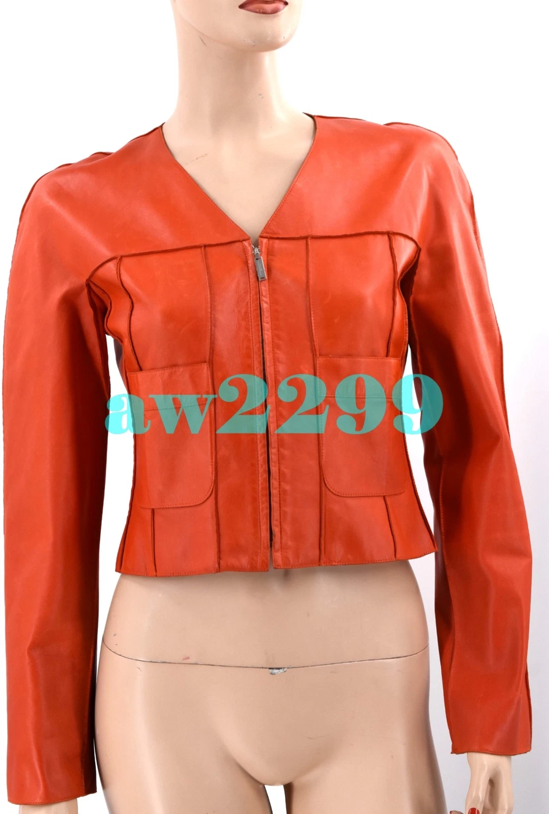 GIACCA CHANEL $9.300 1999 PRIMAVERA 100% PELLE DI AGNELLO ARANCIONE CROPPED FR 38