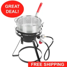 10 Qt Outdoor Aluminum Fish Deep Fryer Cooker Kit Pot Propane LP Patio Steel NSF