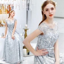 Trendy Silver Grey Sequins Beaded Tulle Fashion Dress Cocktail Banquet Prom Gown