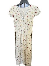 NWT GAP DOEN Women Floral Midi Dress Ivory Sz 8 V neck Flutter Sleeve Back Tie