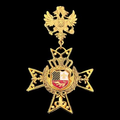 Vintage 1970s Heraldic Maltese Cross Brooch Double Eagle - 1A