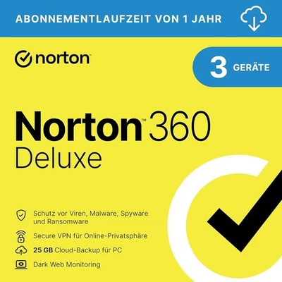 NORTON 360 Deluxe 2026 3 dispositivos 1 año | Internet Security, VPN, licencia Cloud DE