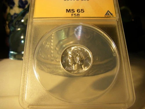 1944-D Silver Mercury Dime ANACS MS 65 FSB Full Split Bands  Blazing