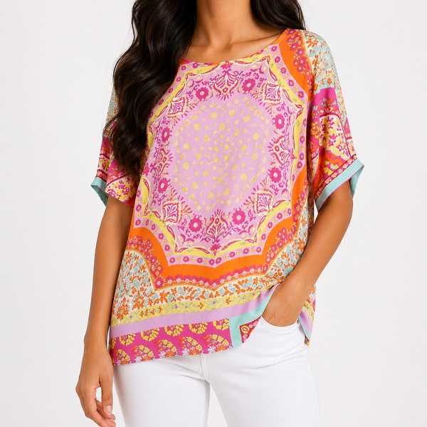 Bluse Milano Italy 40 L Bunt Damen Tunika Sommer Oberteil Shirt Hemd Np 89 Neu-image