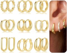 9 Pairs Small Gold/Silver Hoop Huggie Earrings Set for Women, gold-standard