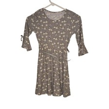 Star Ride Dress Girls Small 7/8 Gray Floral Stretchy Long Sleeve Belt NWT