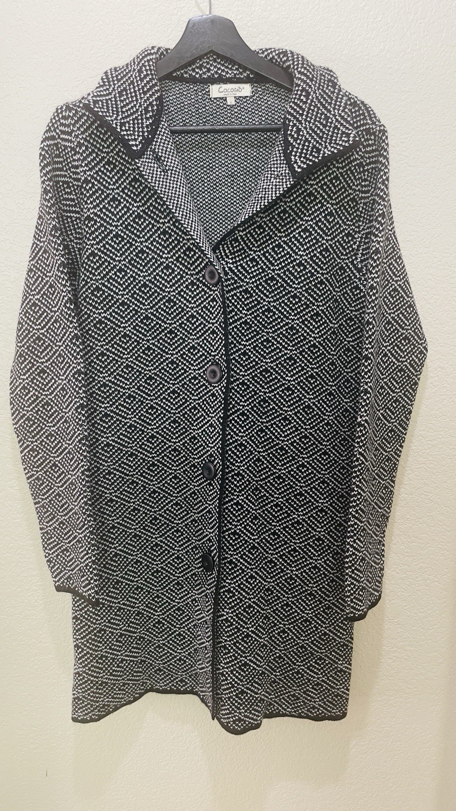 Cocojo Black White Wool Blend Patterned Coat Wome… - image 1