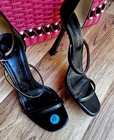 OFF-WHITE LOLLIPOP BLACK PATENT 3 STRAP HIGH HEEL W/FLAW MISSING BALL SZ 36 $860 — photo 2