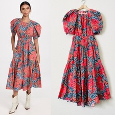 Ulla Johnson SIZE 4 Claire colorful midi pocketed tiered dress in Flamingo