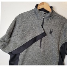 Spyder Men's Sweater Gray Textured 1/4 Zip Fleece Pullover Jacket Size M Logo