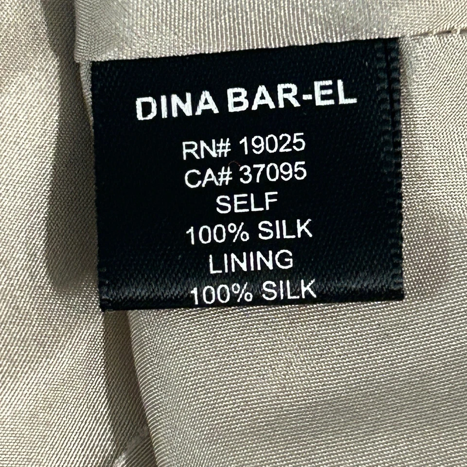 Maxi Vestido Formal Dina Bar-El Champagne 100% Seda Satén Sin Mangas Borde Negro Talla M Foto 3 de 4