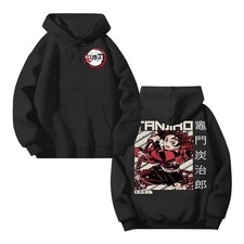 Men's Demon Slayer Anime Printed Hooded Sweatshirt - Black Causal Hoodie