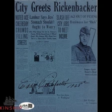 Eddie Rickenbacker signed Print JSA COA WWI Military MOH Auto Rare Bold Z2307