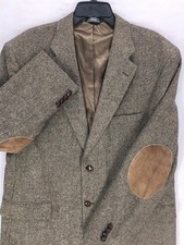 Stafford Sport Coat Blazer Jacket Men s 44L Brown Elbow Patches LambsWool Tweed