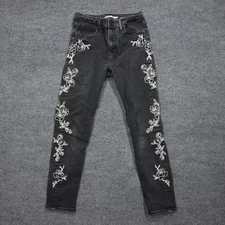 Levis 721 High Rise Skinny Jeans Womens 28 Black Embroidered Floral Stretch