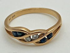 Blue Sapphire Diamond Woven Ring 14k Yellow Gold Size 6.5 2 Grams 585 - Gorgeous