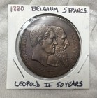 1880 Belgium 5 Francs Leopold II, 50 Years State Foundation Copper Coin KM-M9a — photo 7