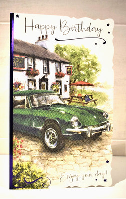 Geburtstagskarte mit einem grünen Triumph Spitfire britischer Sportwagen Genießen Sie Ihren Tag 