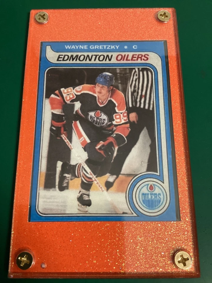1979 Topps Wayne Gretzky Rookie Variation RC ~ Edmonton Oilers ~ Pantalla naranja Foto 3 de 4