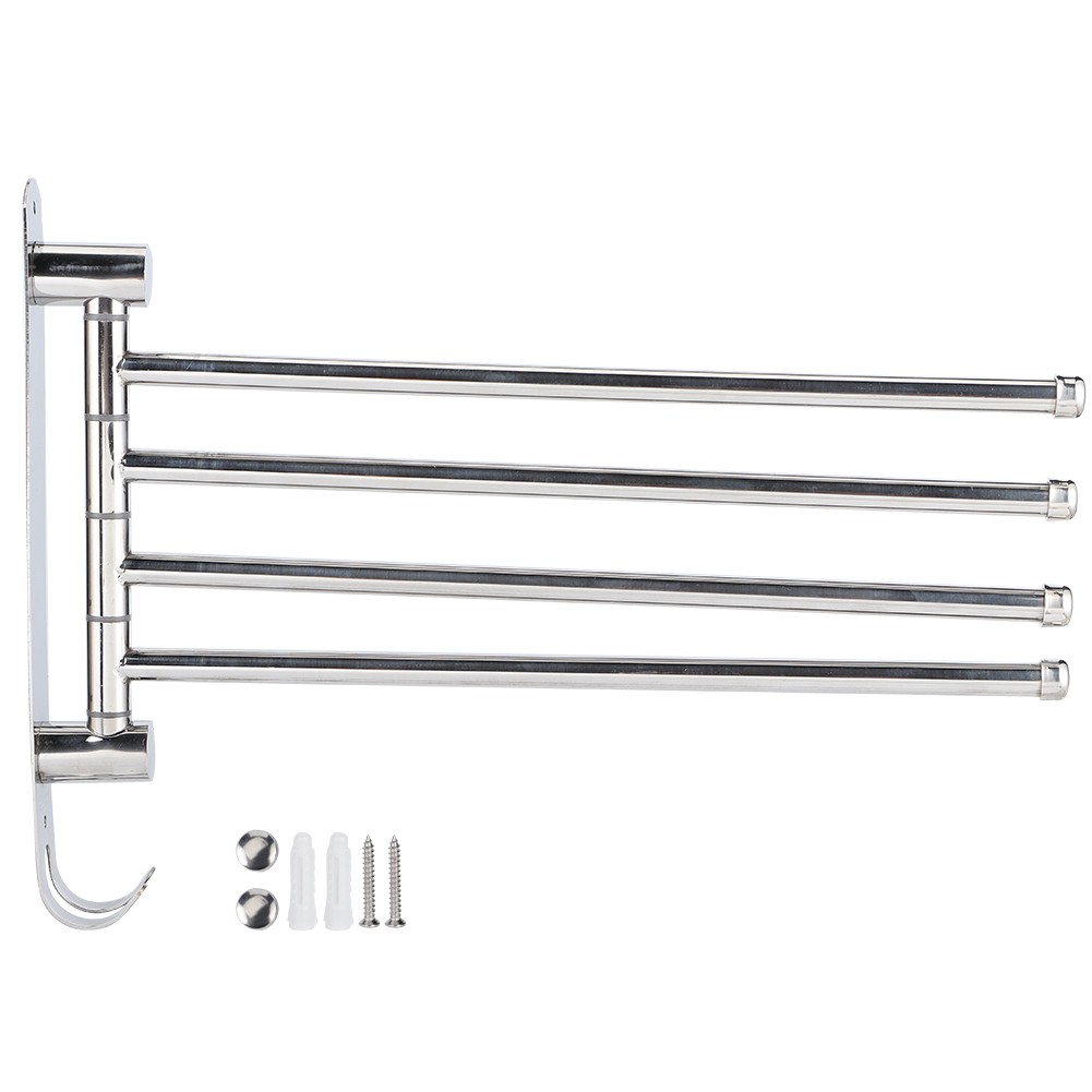 WallHanging Stainless Steel 180° Rotating Towel Rack Hanger With 4 Rods For
