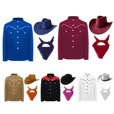 Kids 3 Piece Set Cowgirl Western Outfit Wide Brim Hat Cowboy Costume Boys Girls