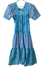 VTG Tiki Togs Womens XS A-Line Hawaiian Dress Shoulder Pads Blue