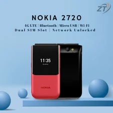 Nokia 2720 Flip 4G Dual SIM Unlocked, 2.8 Inch-Brand New Sealed Box-Red