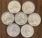 Seven (7) 1964 Washington Quarters - 90% Silver - Low cost shipping