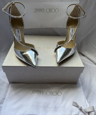 Jimmy Choo Silver Talika 85 Crystal Heels