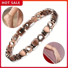 Heart Design Copper Magnetic Anklet Bracelet for Women Daily Wear,Parties