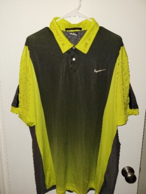 Tiger Woods Nike Dri-Fit Yellow Tech Golf Polo Men Sz XL Pin Hole