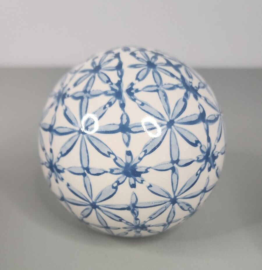 Blue & White Ceramic Carpet Balls Decorative orbs Decor Set Of 5 Large