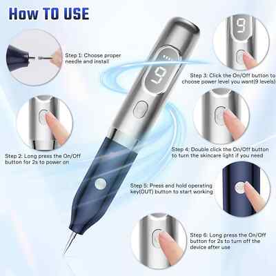 Portable Skin Tag Mole Remover Pen with 9 Mode & LCD Display Replaceable Needles