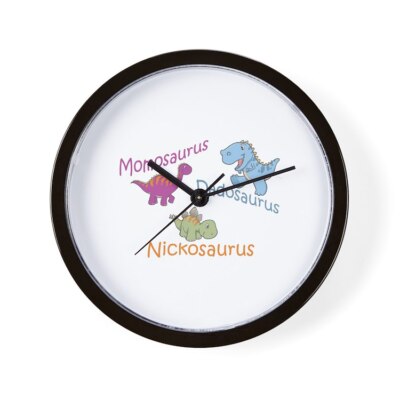 CafePress Mom, Dad & Nickosaurus 10'' Wall Clock (218534082)