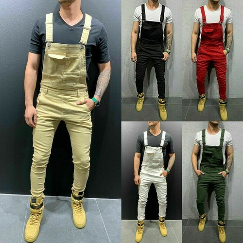 Uomo Tuta Salopette Combattimento Pantaloni Bavaglino e Bretella Taglie  Forti | eBay