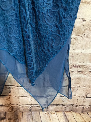Pretty Angel Top Womens Small Blue Linen Textured Studded Artsy Asymmetric Hem - Picture 9 of 15