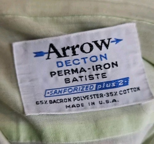 Arrow Decton Men's Shirt 2XL Sanforized Lime Green Cotton Vintage Short Sleeve - Picture 8 of 8