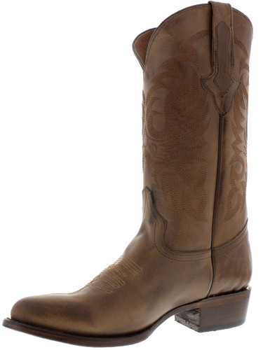 mens timeless brown ranch style plain leather cowboy boots