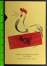 Vintage 1950's Bob's San Francisco California Food Restaurant Menu