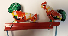Vintage Mechanical Tin Toy Rooster Manual Pecking Roosters
