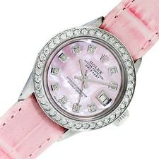 Rolex Lady DateJust 26mm Pink MOP Diamond Dial Stainless Steel Bezel Watch