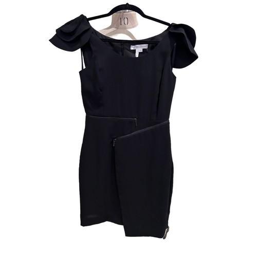3 4 sleeve cocktail dresses Platinum Mac Duggal 20252 Short 3/4 Dress for $299.0 length_Asymmetrical Classy black party dress, Material:Linen - 100% Linen