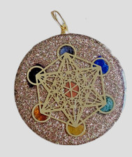 Orgone Chakra Healing 2" Round Pendant 7 Chakra Stones Necklace Pendant Metatron