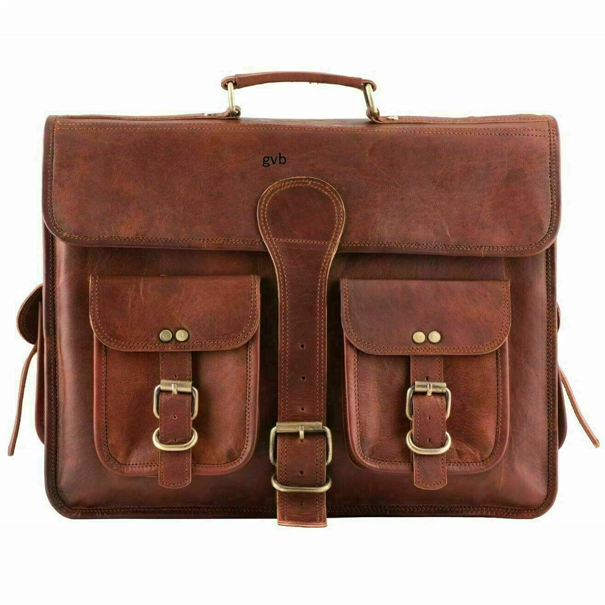 Sacoche En Cuir épais Vintage – Cartable Unisexe – Camel – Très Solide
