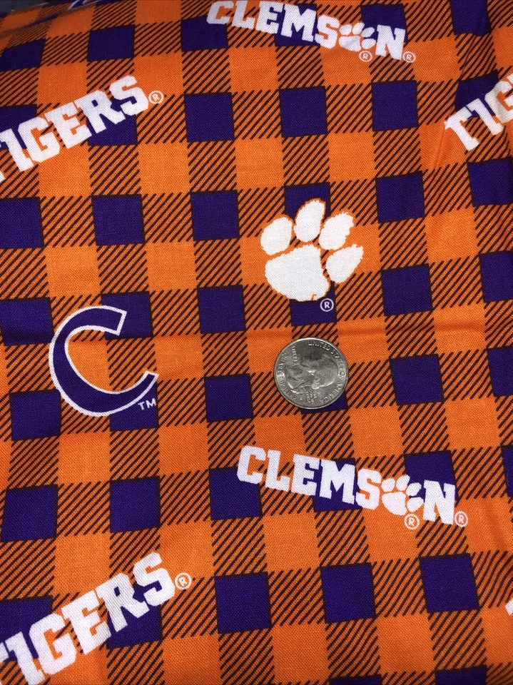 Tela de algodón Clemson Tigers con estampado de cuadros de búfalo se vende por yarda naranja Foto 3 de 4