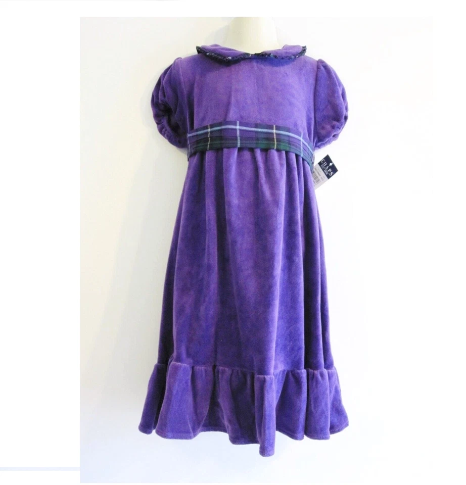 Vestido Chaps Niña Talla 2T Terciopelo Púrpura Cuello Peter Pan Foto 2 de 4