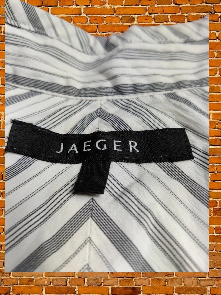 CAMISA JAEGER BLANCA TALLA UK 10 ALGODÓN MUJER MANGA CORTA RAYAS CUELLO EN V BLUSA Foto 4 de 4